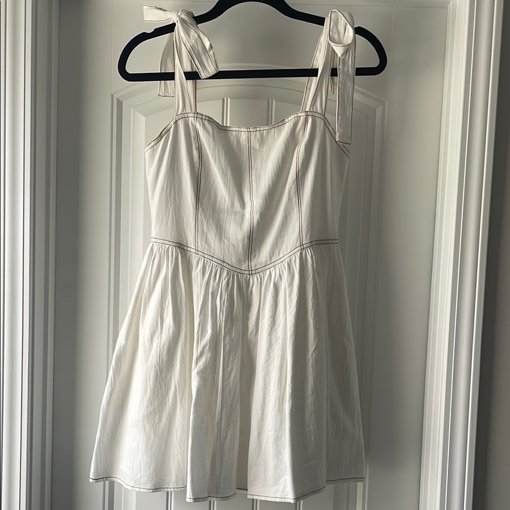 White Denim Dress with Bow Straps